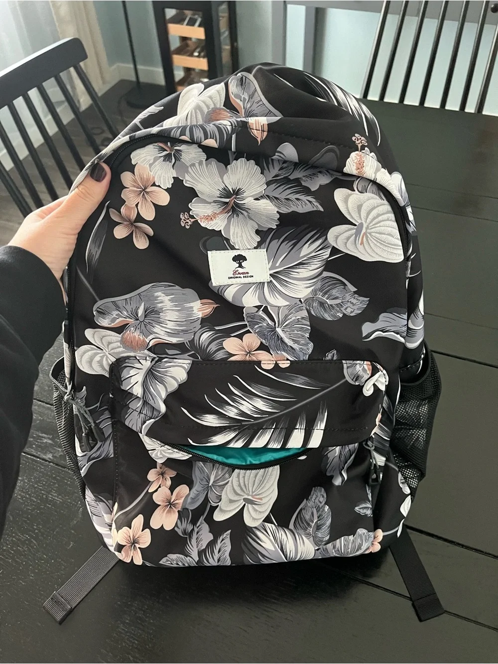 Women’s Black Backpack with Blush Floral Print